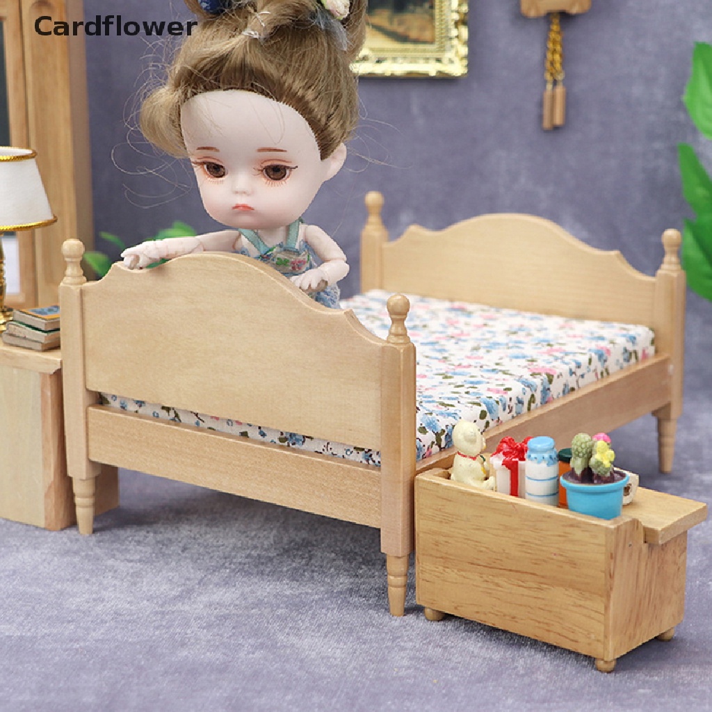 lt-cardflower-gt-1-12-dollhouse-miniature-bedroom-double-bed-european-furniture-model-decor-toy-on-sale