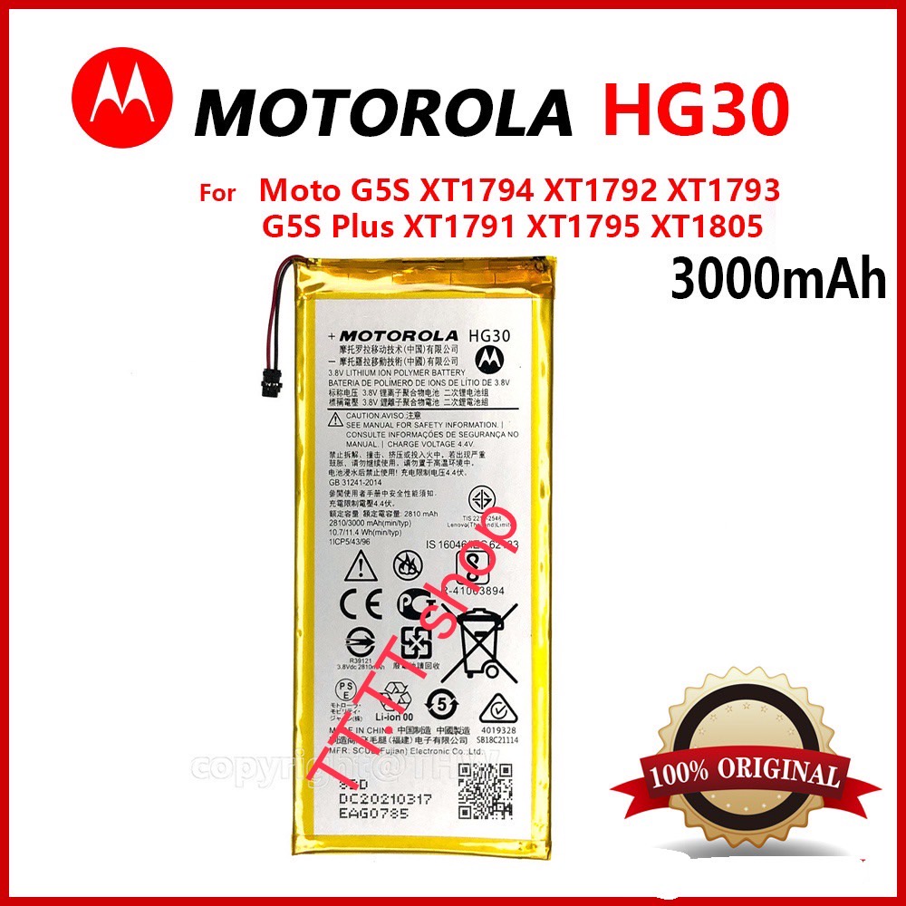 แบตเตอรี่ แท้ Motorola Moto G5s Plus XT1608 G6 XT1925 HG30 3000mAh รับ ...