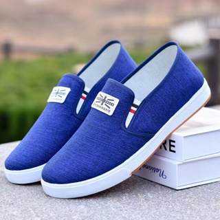 สินค้า QiaoYiLuo รองเท้าผ้าใบแบบสวม รองเท้าลำลอง สำหรับผู้ชาย สีดำ สีน้ำเงิน สีเทา