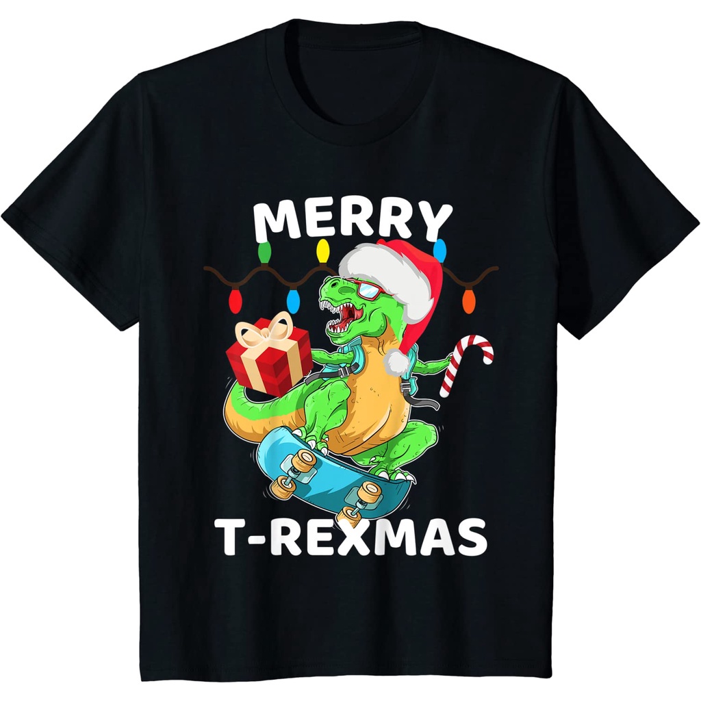 เสื้อยืดแขนสั้น-ผ้าฝ้าย-พิมพ์ลาย-merry-t-rexmas-เหมาะกับของขวัญคริสต์มาส-สําหรับผู้ชายเสื้อคู่รัก