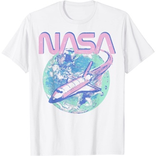 เสื้อวินเทจผญ เสื้อยืดสีขาวผู้หญิง New NASA Pastel Rocket Earth Logo T-Shirt เสื้อยืดผู้ชาย เสื้อคู่_22