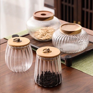 Candy Jars Wood Lid Glass Airtight Canister Kitchen Storage Bottles Jar Food Container Grains Pu&amp;#39;er Tea Can Coffee B