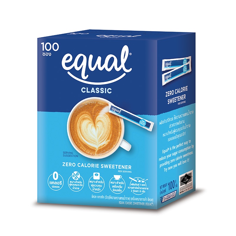 equal-classic-100-sticks-อิควล-คลาสสิค-ผลิตภัณฑ์ให้ความหวานแทนน้ำตาล-กล่องละ-100-ซอง-12-กล่อง-รวม-1200-ซอง-0-kcal