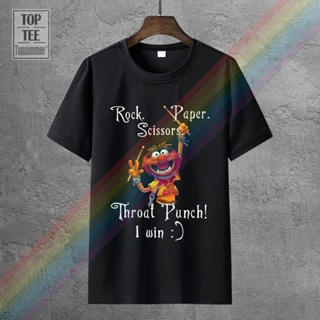 เสื้อยืดผ้าฝ้ายพรีเมี่ยม เสื้อยืดผ้าฝ้าย ใส่สบาย ลาย Muppets Rock Scissors สีดํา สําหรับผู้ชาย LEaghp40MMbidk63