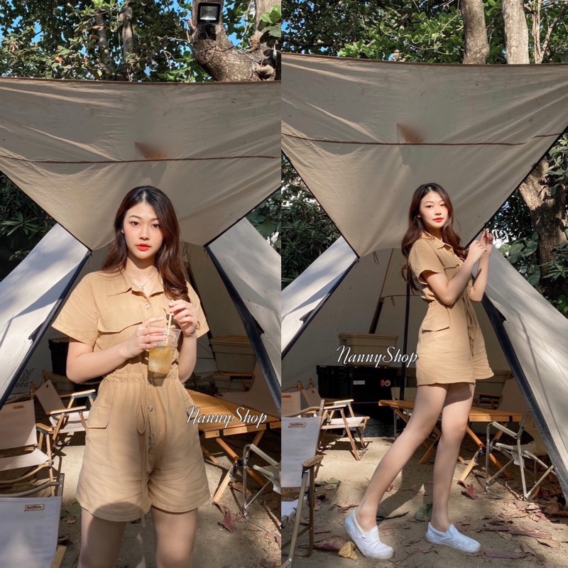 ภาพสินค้าชุดจั้มสูทขาสั้น ชุดแค้มปิ้ง camping มีแบบชุดจั้มสูท/และแบบกระโปรง จากร้าน phethai_closet บน Shopee ภาพที่ 1