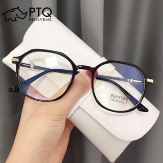 แว่นตาสายตาสั้น ป้องกันแสงสีฟ้า กรอบแว่นหลายเหลี่ยม เวอร์ชั่นเกาหลี กระจกแบน เทรนด์แฟชั่น แว่นตาอินเทรนด์ PTQ ยอดนิยม