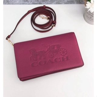 🎀 (สด-ผ่อน) กระเป๋าสีชมพู ลายรถม้าใหญ่ C5877 / COACH C4209 ANNA FOLDOVER CROSSBODY CLUTCH WITH HORSE AND CARRIAGE