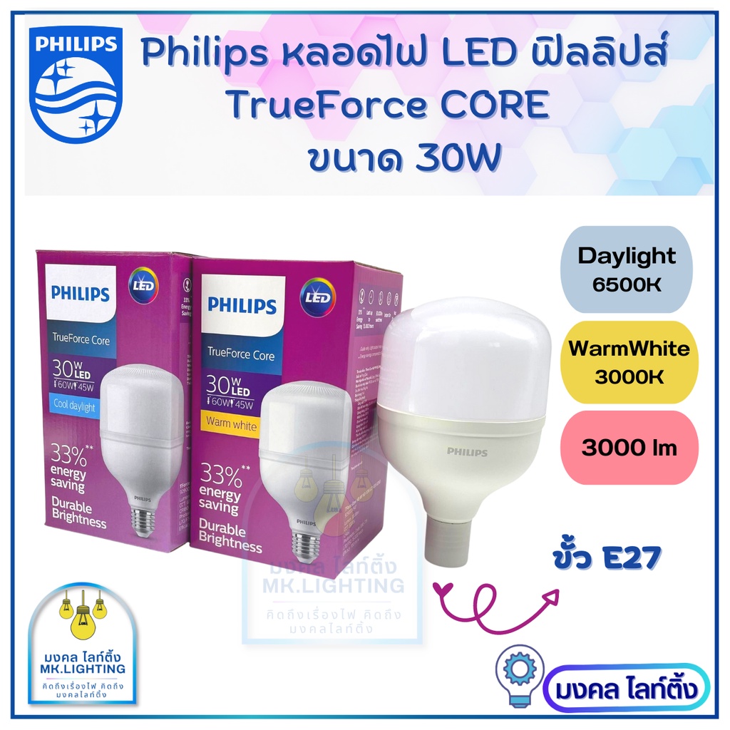 หลอดไฟPhilips TrueForce Core Gen3 หลอดไฟ LED มี 3 ขนาด 30w 40w 50w ขั้ว ...