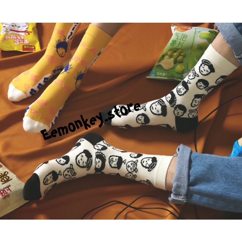 eemonkeystore-ถุงเท้าแฟชั่น-แนวสตรีท-พร้อมส่ง-ข้อยาวลายการ์ตูนน่ารัก