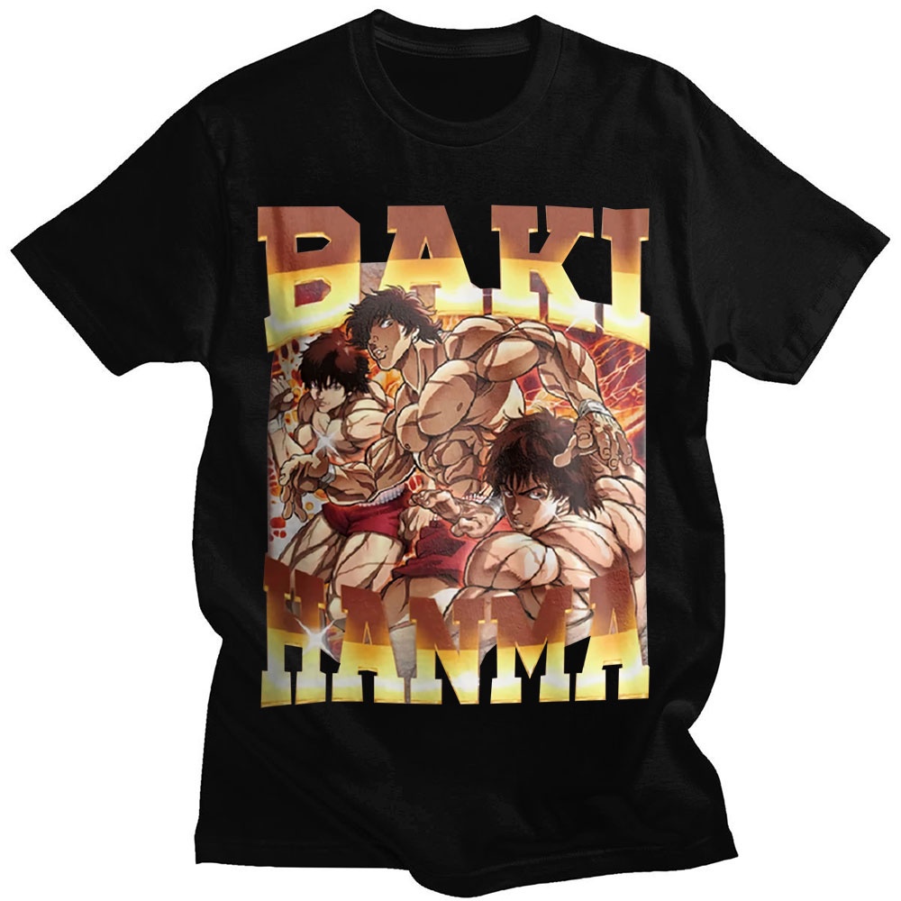 เสื้อยืดพิมพ์ลาย-เสื้อยืดแขนสั้นลําลอง-ผ้าฝ้าย-พิมพ์ลายอนิเมะ-baki-the-grappler-hanma-yujiro-แฟชั่นฮาราจูกุ-สไตล์สตรีท