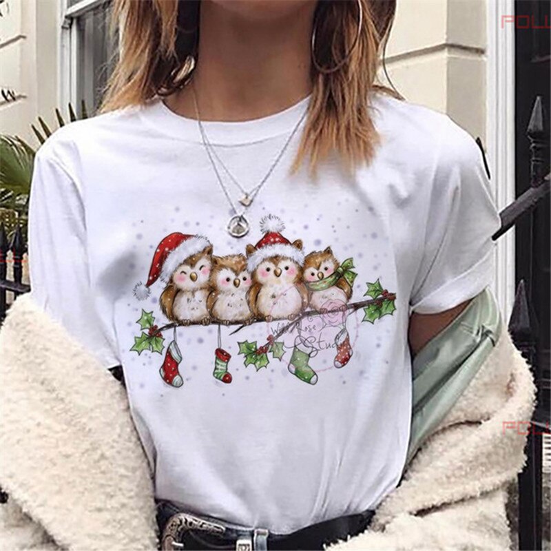 kawaii-merry-christmas-owls-women-t-shirts-white-short-sleeve-tops-printing-gothic-clothes-3xl-plus-size-women-clothing