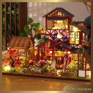 Bb-diy ชุดบ้านตุ๊กตาจิ๋ว สไตล์ญี่ปุ่นโบราณ พร้อมเฟอร์นิเจอร์ แฮนด์เมด DIY ของเล่น ของขวัญ ประกอบเอง DIY สําหรับเด็ก