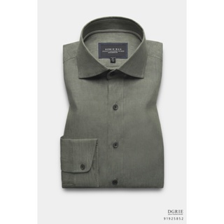 Poland Linen Seaweed Green G/G Curve collar shirt-เสื้อเชิ้ตลินินสีเขียวปกป้านขอบมน