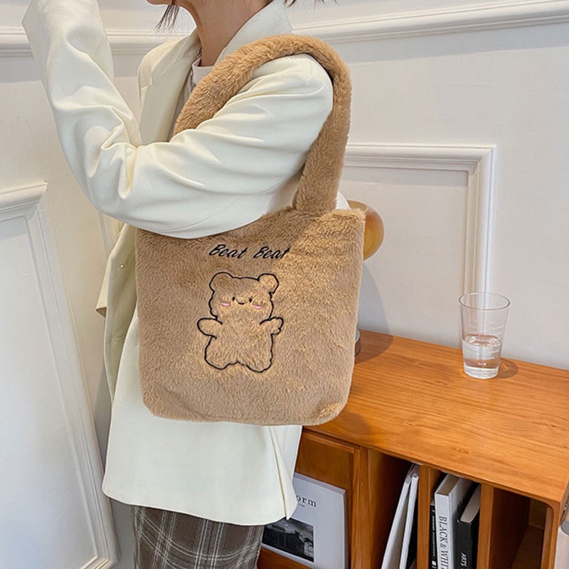 amila-ความจุขนาดใหญ่กระเป๋าหิ้วตุ๊กตาหวานญี่ปุ่นสีทึบหมีรูปแบบกระเป๋าสะพายไหล่นักเรียน