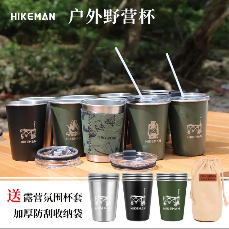 hikeman-แก้วน้ำสแตนเลส304-แก้วลาย-แค้มป์-ปิ้ง-1ชุด-แก้ว-5-ใบ-มี-5-ลาย