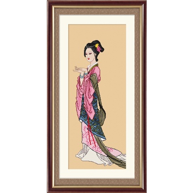 ชุดปักครอสติช-ลายสาวญี่ปุ่น-ผ้าสีน้ำตาลอ่อน-ขนาด-45-88-ซม