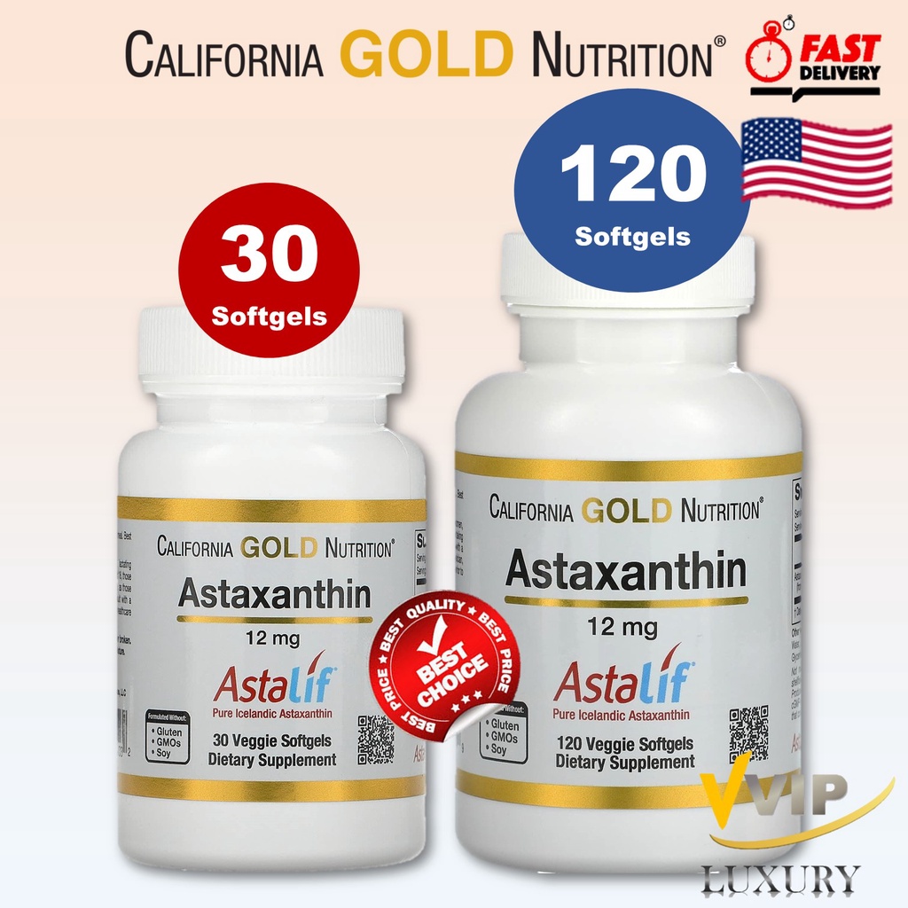 ภาพหน้าปกสินค้าCalifornia Gold Nutrition Astaxanthin 12 mg pure icelandic Astraxanthin 30/120 softgels จากร้าน vvipluxury บน Shopee