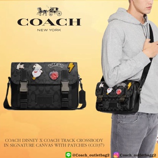 Coach DISNEY X COACH TRACK CROSSBODY IN SIGNATURE CANVAS WITH PATCHES (CC037)