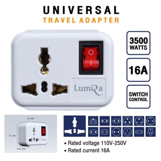 LUMIRA  Adapter Plug Universal Travel ปลั๊กแปลงขา มีสวิตซ์ ปิด-เปิด 3500วัตต์  รุ่น CH035