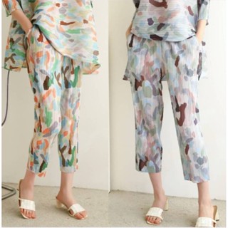 2MUAY PLEAT กางเกงอัดพลีทคุณภาพ PRINTED PLEAT PANT รุ่น GJO8627-1 2สี FREE SIZE