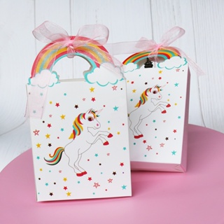 ถุงกระดาษใส่ของขวัญ ลายยูนิคอร์นน่ารัก สีชมพู พร้อมหูหิ้ว สําหรับเด็ก