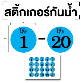สติ๊กเกอร์เลขโต๊ะ สติกเลข (เลข1-20) ขนาด 4x4ซม. สีฟ้าเลขดำ 1แผ่น 20ดวง รหัส [E-068]