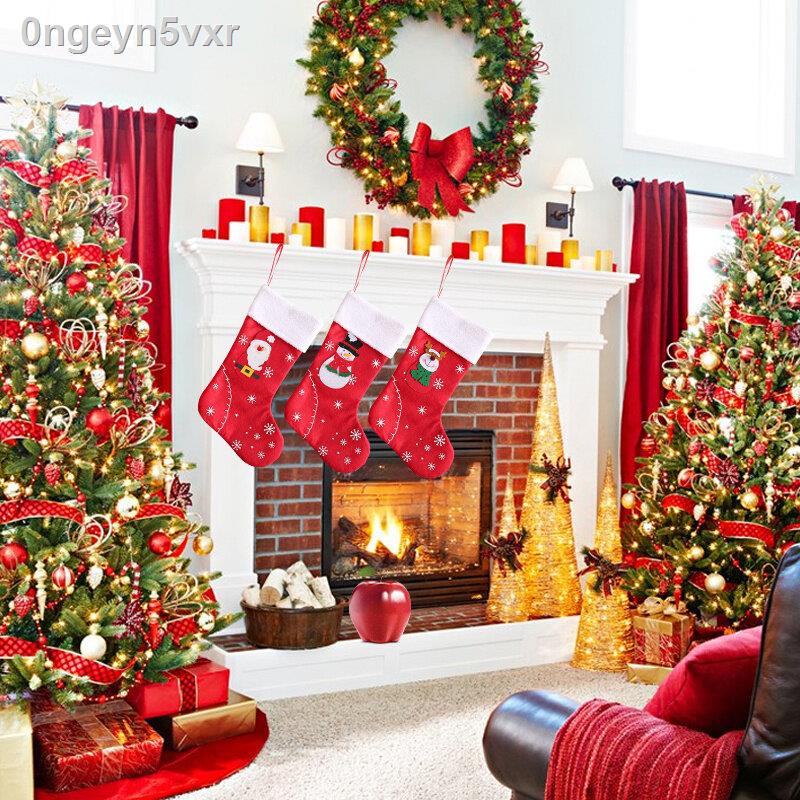 ถุงเท้าของขวัญคริสต์มาสกวางซานต้าขนาดใหญ่-ถุงขนมสำหรับเด็กกระเป๋าตุ๊กตาหิมะเครื่องประดับต้นคริสต์มาสปีใหม่