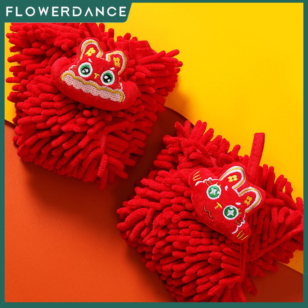 สีแดงผ้าขนหนูห้องครัวผ้าขนหนูห้องน้ำ-soft-plush-chenille-quick-drying-ผ้าขนหนูซักผ้าจีนปีใหม่ของขวัญตกแต่งบ้าน-flowerdance