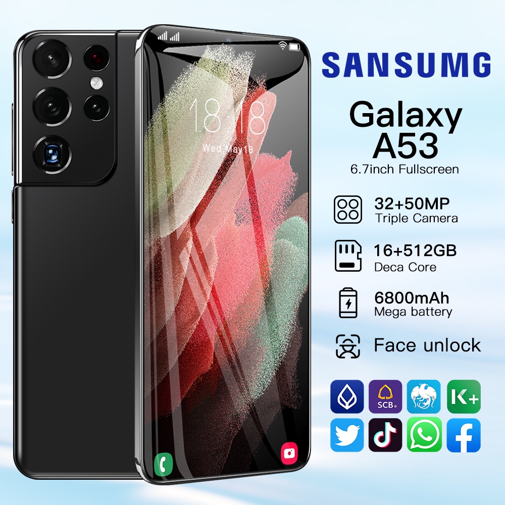 ราคาและรีวิวโทรศัพท์มือถือ Samsung Galaxy A53 โทรศัพท์มือถือราคาถูก 5G โทรศัพท์ 16+512G สมาร์ทโฟน รองรับแอพธนาคาร