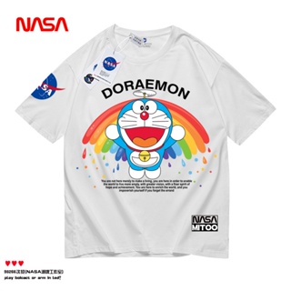 เสื้อยืดแขนสั้น ผ้าฝ้ายแท้ ระบายอากาศได้ดี พิมพ์ลาย NASA &amp; Doraemon Rainbow Space Street แฟชั่นฤดูร้อน สําหรับผู้ชา_59