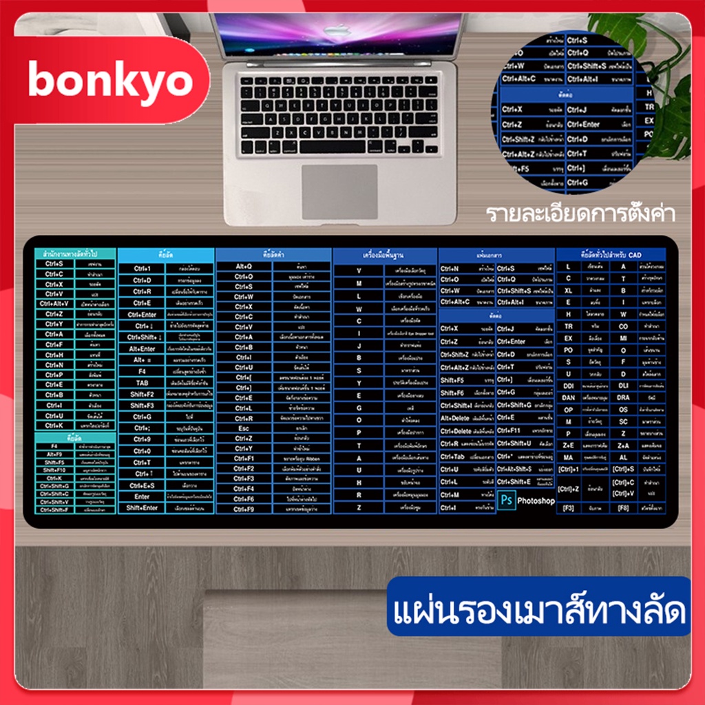 ภาพหน้าปกสินค้าBonkyo คีย์ลัดภาษาไทย ขนาดใหญ่ ของขวัญ แผ่นรองคีย์บอร์ด แผ่นรอเมาส์ขนาดใหญ่แป้นพิมพ์ลัดภาษาไทยแผ่นรองเมาส์แป้นพิมพ์ลัดคอมพิวเตอร์