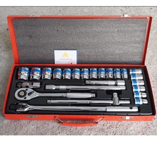 [ของแท้] ชุดบล็อก 6เหลี่ยม 4หุล (1/2") 24ชิ้น/ชุด EURO KING TOOLS ลูกสั้น สีเงิน บล็อก ลูกบล็อก