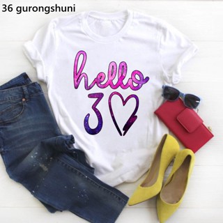 เสื้อยืด พิมพ์ลายกราฟฟิคเสือดาว Hello 30 40 50 แฟชั่นฤดูร้อน สไตล์สตรีท สําหรับผู้หญิง