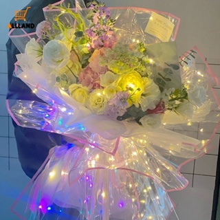 [ของขวัญวันวาเลนไทน์] กระดาษห่อช่อดอกไม้ LED สร้างสรรค์ 60 * 60 ซม. / กระดาษห่อช่อดอกไม้ แบบใส พับได้ พร้อมไฟ LED