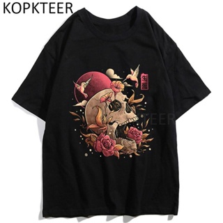 Harajuku Flower Skull T-shirts Life and Death Print T Shirt Men Aesthetic Vintage Hip Hop Streetwear T-shirts Tops Tees2