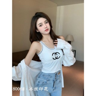 เสื้อกล้าม เสื้อครอปสกรีนลาย FLARE  ไม่ต้องใส่เสื้อใน มีซับในตัว  V112
