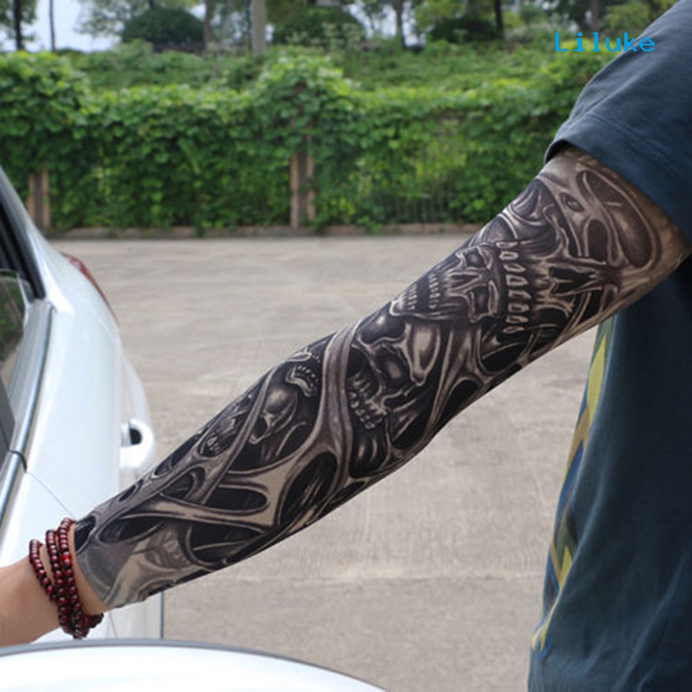 ภาพหน้าปกสินค้าLK- Unisex Stretchy UV Protection Cycling Outdoor Fake Slip On Tattoo Arm Sleeve จากร้าน liluke.th บน Shopee