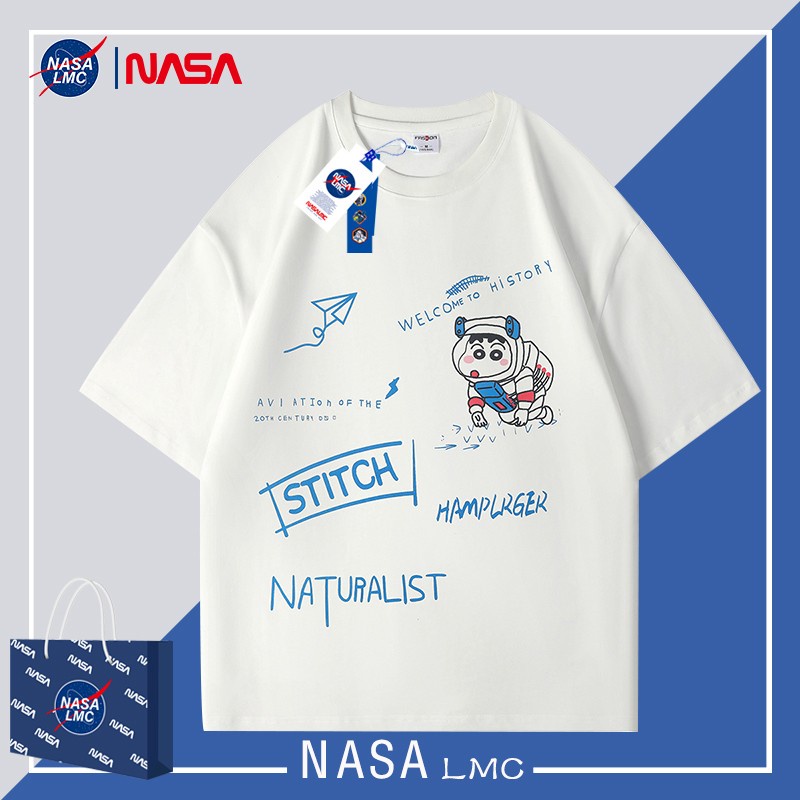 nasa-นักบินอวกาศร่วม-crayon-xiaoxin-ฤดูร้อนแขนสั้นเสื้อยืดผู้ชายออกแบบความรู้สึก-niche-เสื้อผ้าคู่อเมริกันวินเทจกเส-59