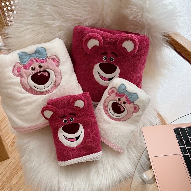 ผ้าเช็ดตัวต้าวหมี-lotso-1-เซทได้ถึง-2-ผืน-ใหญ่-เล็ก-สุดคุ้ม