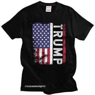 ถูกที่สุด Vintage American Flag Keep America Great Men Camisas Men Donald Trump For President T-Shirt USA 2022 Republica