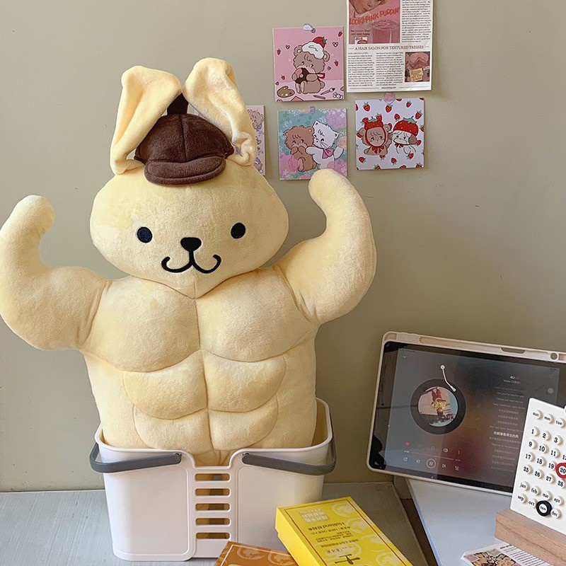 ตุ๊กตา-pompompurin-ปอมปอมปุริน-ตุ๊กตาหุ่นล่ำบึก-น้องน่ารัก-กล้ามแน่นมาก-ตุ๊กตาน่ารัก-พร๊อพแต่งห้อง-ของขวัญ