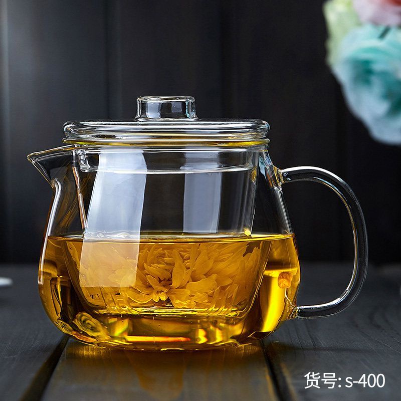 กาน้ำชาแก้วหม้อเดียวหนาทนความร้อนสูงกรองอุณหภูมิสูงชุดชาขนาดเล็กในครัวเรือนแยกชาชุดกาน้ำชาดอกไม้ฟอง