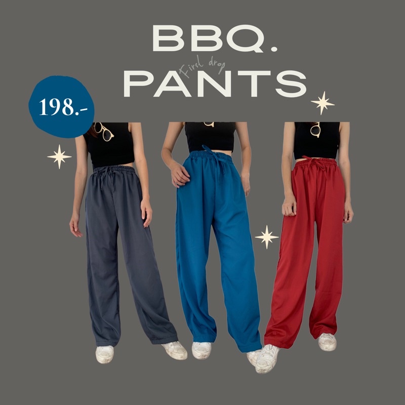 bbq-pants-งานตัดเอง-กางเกงขายาว-มีสายผูก-ใส่ง่าย-กางเกงไปทะเล-คุ่กับรองเท้า-กระเป๋าผ้า-กางเกงผ้า