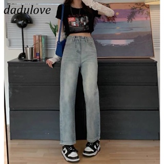 DaDulove💕 New Korean Version of Ins Retro Washed Jeans High Waist Straight Pants Womens Wide Leg Pants