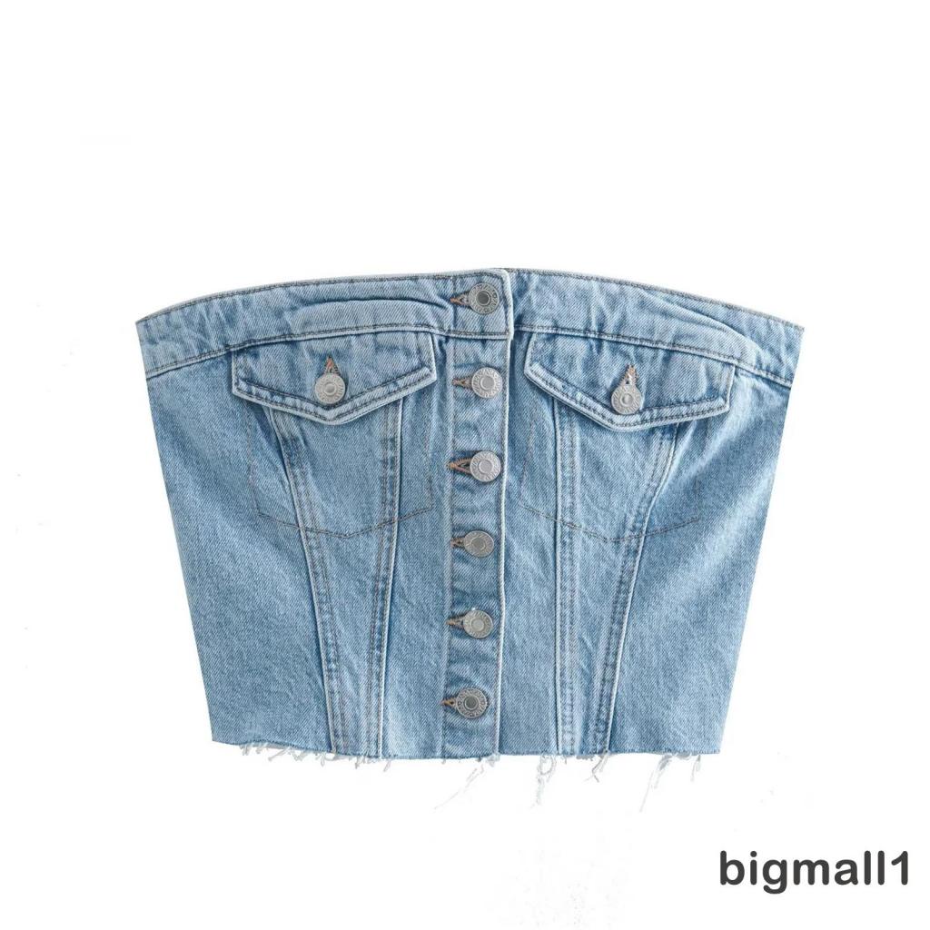 bigmall-เสื้อท็อปส์-ผ้ายีน-เปิดไหล่-สไตล์สตรีท-สําหรับผู้หญิง