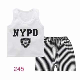 S-PJB-245-NSLINB ชุดนอนเด็กเสื้อกางเกง แขนกุดขาสั้น สีาว NYPD