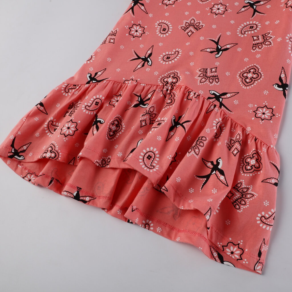 dress-1046-ชุดกระโปรงเด็กผู้หญิงสีชมพูลายนก