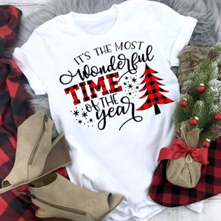 เสื้อยืด T shirt for men/ PLUS SIZE S-3XL Men and Women Christmas Print Xmas Clothing Short Sleeve T-shirt Christmas