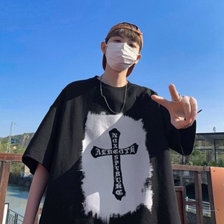 เสื้อยืดแขนสั้น พิมพ์ลายหัวใจโครเมี่ยม แฟชั่นฤดูร้อน สไตล์สตรีท สําหรับผู้ชาย