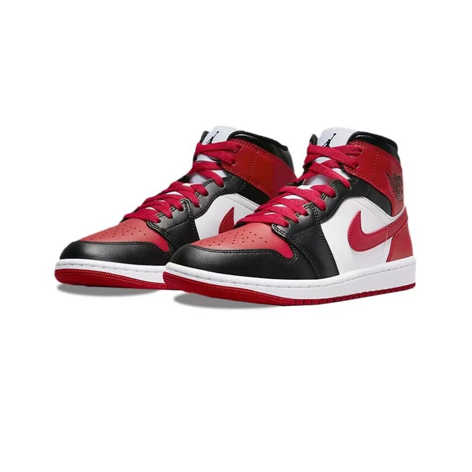 รองเท้าบาสเก็ตบอล-air-jordan-1-mid-bred-toe-ลิขสิทธิ์แท้